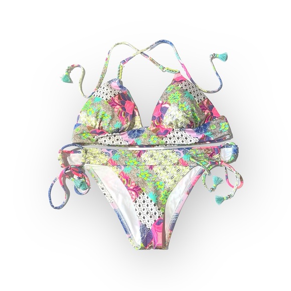 new Victoria Secret ☀︎︎ Embroidered Babe 2Pc Bikini Set ☀︎︎ Patchwork Bali ☀︎︎ L - Picture 4 of 16